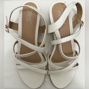 Shibever Women’s Cream Strappy Sandals Low Wedge Size 42